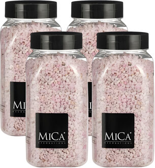 Mica Decorations decoratie stenen/granulaat - 4x - 650ml - roze - hobby steentjes