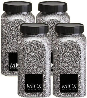 Mica Decorations decoratie stenen/granulaat - 4x - 650ml - zilver - hobby steentjes