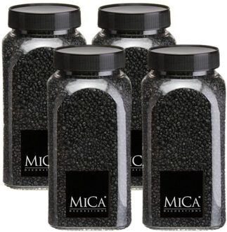 Mica Decorations decoratie stenen/granulaat - 4x - 650ml - zwart - hobby steentjes