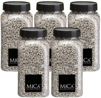 Mica Decorations decoratie stenen/granulaat - 5x - 650ml - lichtgrijs - hobby steentjes