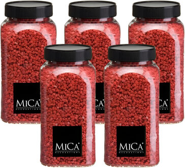 Mica Decorations decoratie stenen/granulaat - 5x - 650ml - rood - hobby steentjes