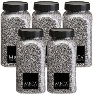 Mica Decorations decoratie stenen/granulaat - 5x - 650ml - zilver - hobby steentjes