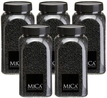 Mica Decorations decoratie stenen/granulaat - 5x - 650ml - zwart - hobby steentjes