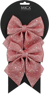 Mica Decorations Decoratie strikken - 2x st - roze met glitter - 12 x 13 cm - kerstboomstrikjes