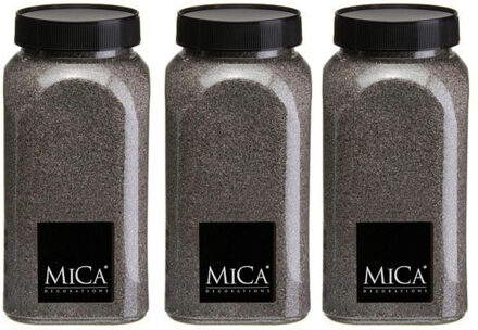 Mica Decorations decoratie zand - 3x - 650ml - donkergrijs - hobby zandkorrels - sierzand