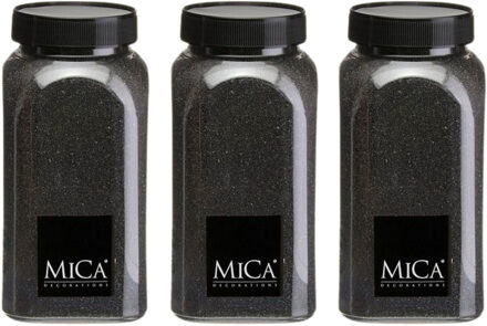 Mica Decorations decoratie zand - 3x - 650ml - zwart - hobby zandkorrels - sierzand