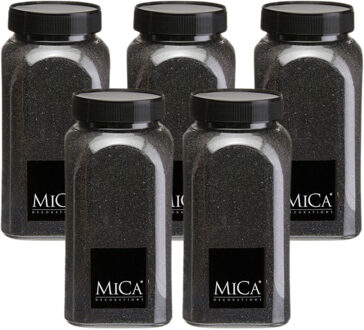 Mica Decorations decoratie zand - 5x - 1 kg - 650ml - zwart - hobby zandkorrels