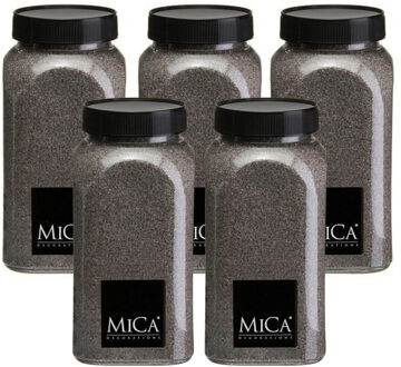 Mica Decorations decoratie zand - 5x - 650ml - donkergrijs - hobby zandkorrels - sierzand