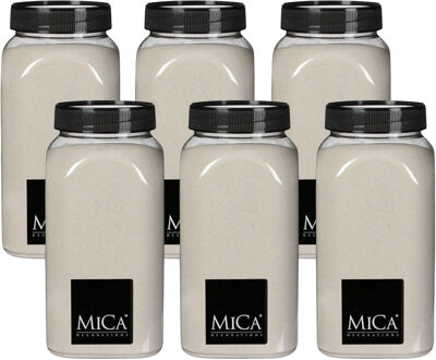 Mica Decorations decoratie zand - 6x - 1 kg - 650ml - creme wit - hobby zandkorrels