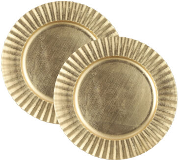 Mica Decorations Diner/kerstdiner onderborden - 2x st - goud - D33 x H2 cm - kunststof - rond