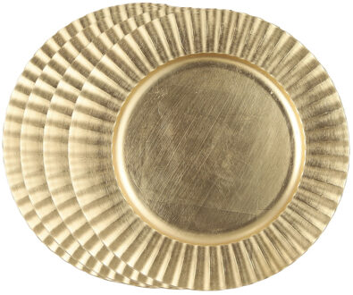 Mica Decorations Diner/kerstdiner onderborden - 4x st - goud - D33 x H2 cm - kunststof - rond