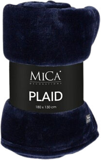Mica Decorations Fleece deken - donkerblauw - 130 x 180 cm - polyester - Famke - plaid