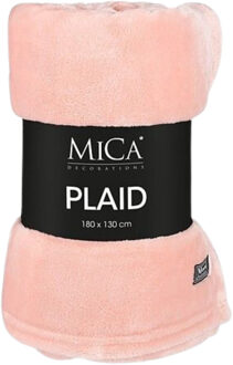 Mica Decorations Fleece deken - perzikroze - 130 x 180 cm - polyester - Famke - fleeceplaid