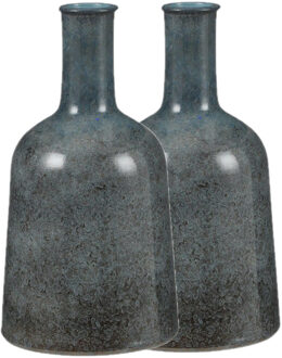 Mica Decorations Fles bloemenvazen 2 stuks van terracotta in het blauw shadow D22 en H35 cm