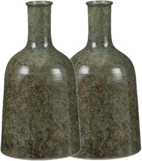 Mica Decorations Fles bloemenvazen 2 stuks van terracotta in het groen shadow D22 en H35 cm