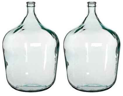 Mica Decorations Fles vaas Diego - 2x stuks - 40 x 56 cm - transparant - gerecycled glas - flessenha