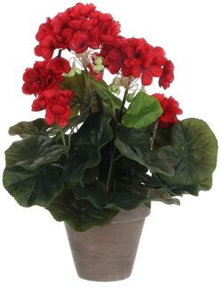 Mica Decorations Geranium kunstplant rood in keramieken pot H34 x D20 cm - Kunstplanten