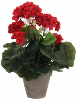 Mica Decorations Geranium kunstplant rood in keramieken pot H34 x D20 cm