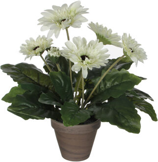 Mica Decorations Gerbera kunstplant wit in keramiek pot H35 cm - Kunstplanten