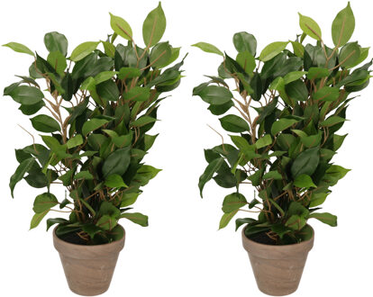 Mica Decorations groene ficus kunstplant - 2x - 40 cm - Kunstplanten - binnenplanten