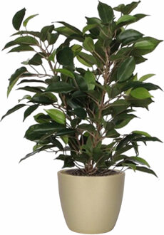 Mica Decorations Groene ficus kunstplant 40 cm met plantenpot parelgoud D13.5 en H12.5 cm