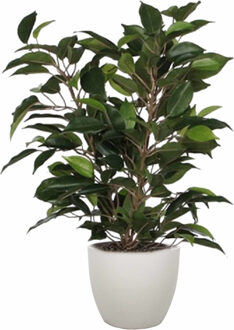 Mica Decorations Groene ficus kunstplant 40 cm met plantenpot taupe D13.5 en H12.5 cm - Kunstplanten