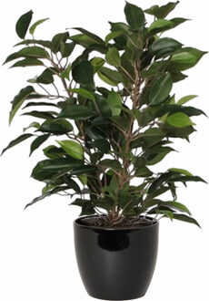 Mica Decorations Groene ficus kunstplant 40 cm met plantenpot zwart D13.5 en H12.5 cm - Kunstplanten