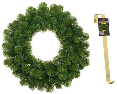 Mica Decorations Groene kerstkransen/deurkransen 45 cm met gouden hanger