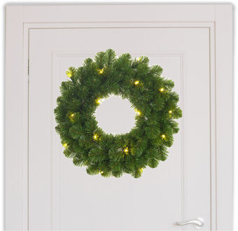 Mica Decorations Groene kerstkransen met verlichting 30 LED lampjes 60 cm - Kerstkransen