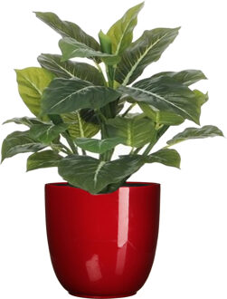 Mica Decorations Groene Philodendron kunstplant 49 cm in bloempot rood Dia 14.5 cm