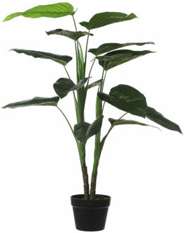 Mica Decorations Grote kunstplant - Philodendron - groen - 100 cm - zwarte pot - kamerplant - nepplant