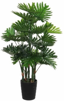Mica Decorations Grote kunstplant Philodendron - groen - 120 cm - zwarte pot - kamerplant