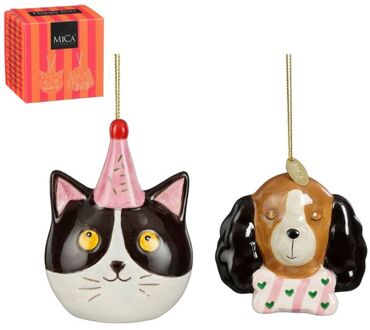 Mica Decorations Hond en Kat - Kerstornament - Wit