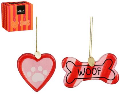 Mica Decorations Hondenbot en Hartje - Kerstornament - Roze