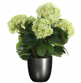 Mica Decorations Hortensia kunstplant/kunstbloemen 45 cm - groen - in pot titanium grijs - Kunstplanten