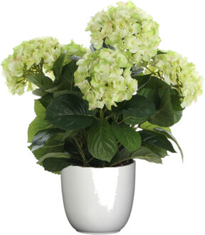 Mica Decorations Hortensia kunstplant/kunstbloemen 45 cm - groen - in pot wit