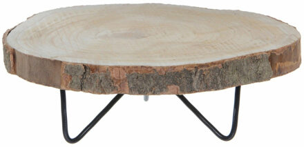 Mica Decorations Kaarsenplateau - hout - met metalen poten - H14 x D29 cm - Kaarsenplateaus Beige