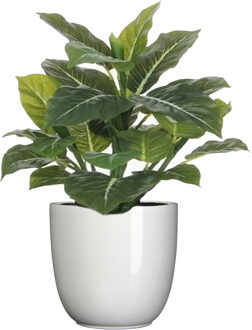 Mica Decorations Kantoor kunstplant 49 cm in bloempot glanzend wit - Kunstplanten Groen