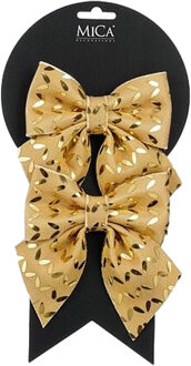 Mica Decorations Kerst ornamenten strikken - 2x st - goud - 12 x 13 cm - kerstboomstrikjes