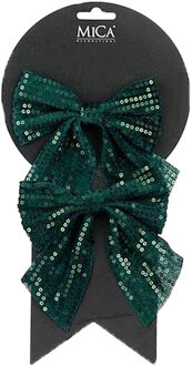 Mica Decorations Kerst ornamenten strikken - 2x st - groen met glitter - 12 x 13 cm - kerstboomstrikjes
