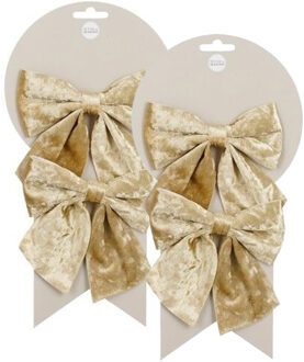 Mica Decorations Kerst ornamenten strikken - 4x st - champagne - 12 x 13 cm - kerstboomstrikjes