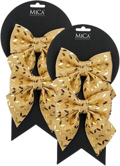 Mica Decorations Kerst ornamenten strikken - 4x st - goud - 12 x 13 cm - kerstboomstrikjes