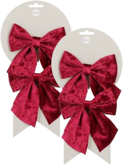 Mica Decorations Kerst ornamenten strikken - 4x st - velvet rood - 12 x 13 cm - kerstboomstrikjes