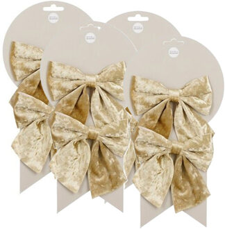 Mica Decorations Kerst ornamenten strikken - 8x st - champagne - 12 x 13 cm - kerstboomstrikjes