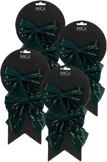Mica Decorations Kerst ornamenten strikken - 8x st - groen met glitter - 12 x 13 cm - kerstboomstrikjes