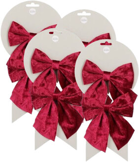Mica Decorations Kerst ornamenten strikken - 8x st - velvet rood - 12 x 13 cm - kerstboomstrikjes