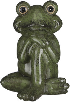 Mica Decorations Kikker/pad beeldje zittend van keramiek mosgroen tuindecoratie 17 cm