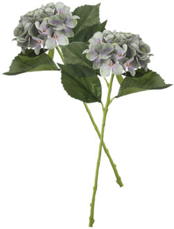 Mica Decorations Kunstbloem - 2x - Hortensia tak - lichtblauw - 51 cm - losse steel - Kunst zijdeblo