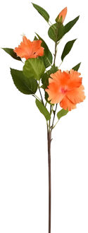 Mica Decorations Kunstbloem Hibiscus Floral - H74 cm - oranje - kunststof - stelen kunstbloemen - boeket - bloemetjes