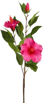 Mica Decorations Kunstbloem Hibiscus Floral - H74 cm - roze - kunststof - stelen kunstbloemen - boeket Fuchsia